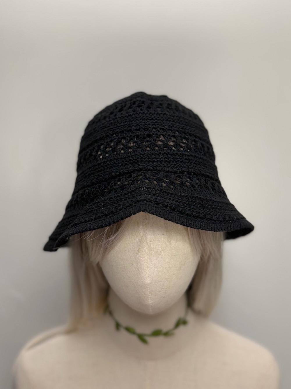 Black Crochet Knit Bucket Hat Openwork Boho Summer Beach Hat